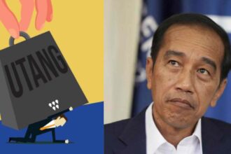Kolase Ilustrasi Utang Indonesia dan Foto Jokowi